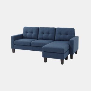 Sofá Vika + Puff convertível em chaise longue, Azul