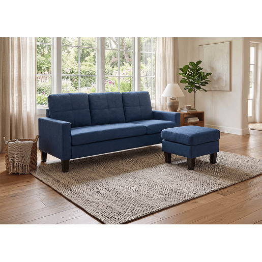 Sofá Vika + Puff convertível em chaise longue, Azul Sofá Vika + Puff convertível em chaise longue, Azul