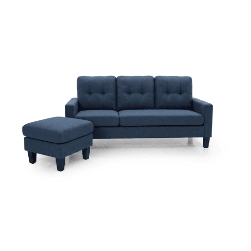 Sofá Vika + Puff convertível em chaise longue, Azul Sofá Vika + Puff convertível em chaise longue, Azul
