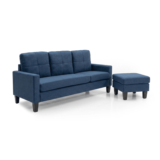 Sofá Vika + Puff convertível em chaise longue, Azul Sofá Vika + Puff convertível em chaise longue, Azul