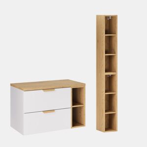Conjunto móvel toucador 80cm 2 nichos e coluna Oria Branco mate