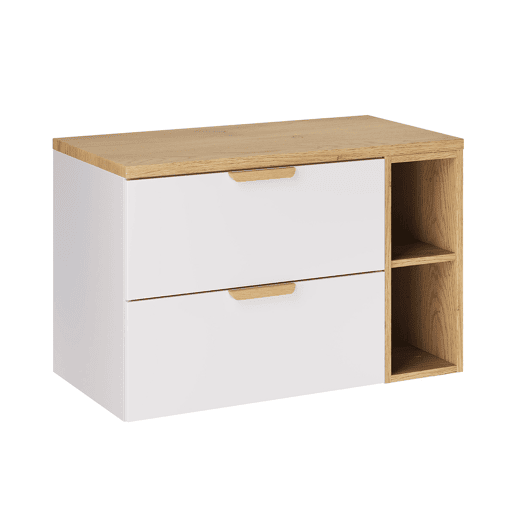 Conjunto móvel toucador 80cm 2 nichos e coluna Oria Branco mate