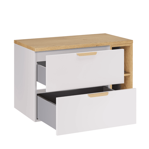 Conjunto móvel toucador 80cm 2 nichos e coluna Oria Branco mate