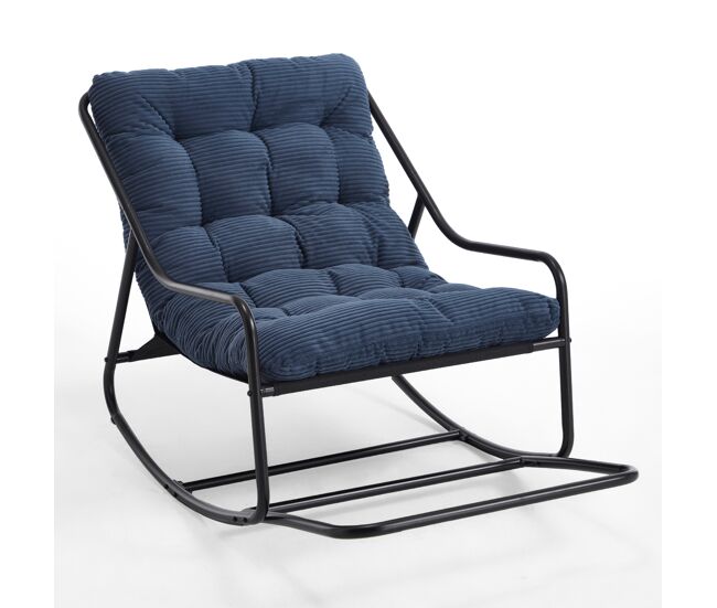 Silla mecedora exterior - con cojín grueso y cómodo - azul marino