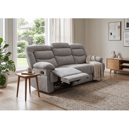 Sofá reclinável manual Laurel de 3 lugares, cinza