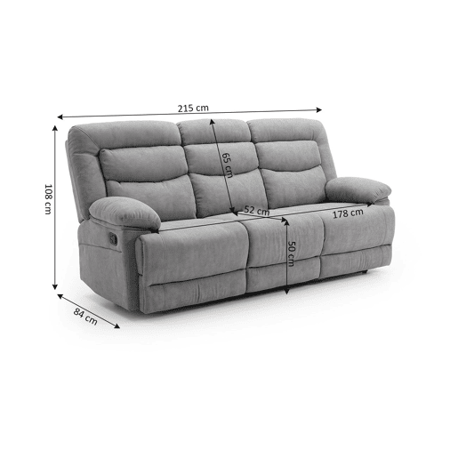 Sofá reclinável manual Laurel de 3 lugares, cinza