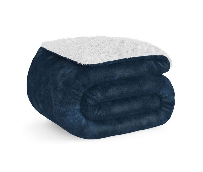 Manta nalui azul marino grande (150x200cm), suave, cálida, lavable 30o, resistente a arrugas. ideal para cama 90/105 o sofá