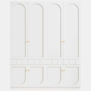 Roupeiro de 2 portas 160×50×200 cm - lacado, com varão para pendurar roupa e gavetas, puxadores metálicos, conjunto de 2 peças - Branco