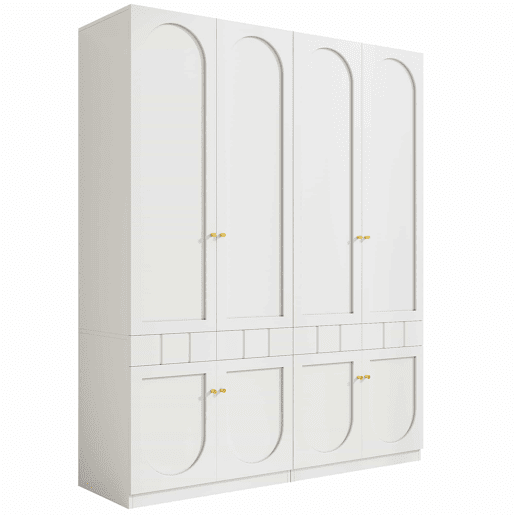 Roupeiro de 2 portas 160×50×200 cm - lacado, com varão para pendurar roupa e gavetas, puxadores metálicos, conjunto de 2 peças - Branco
