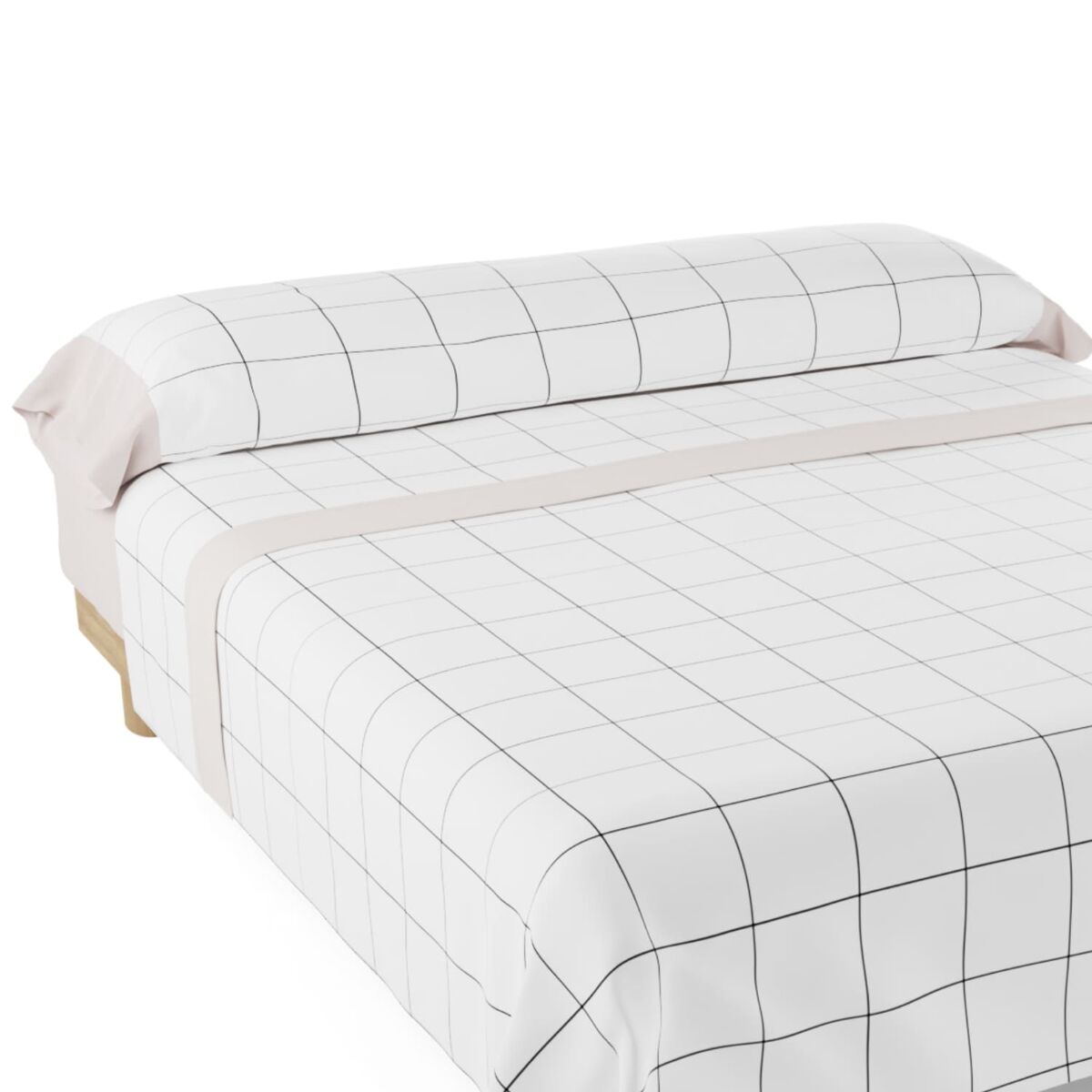 Juego de sábanas cuadros nalui beig tejido polycotton, lavable a 30º y fácil planchado