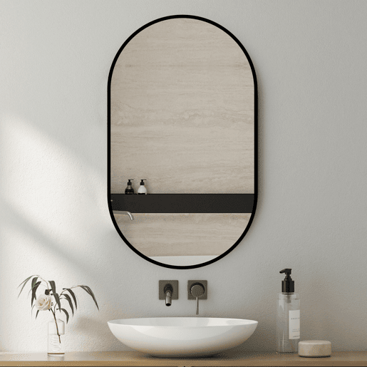 Espelho de casa de banho elíptico Flexi-Hang 50x80cm - Ajustável, moderno - Prateado