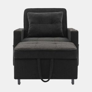 Sofá-cama de 1 lugar - 3 em 1, com porta-copos e porta USB, sofá reclinável e poltrona - Preto