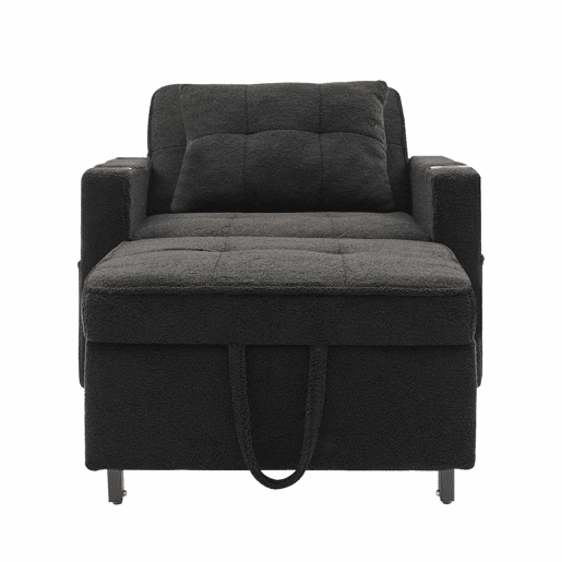 Sofá-cama de 1 lugar - 3 em 1, com porta-copos e porta USB, sofá reclinável e poltrona - Preto