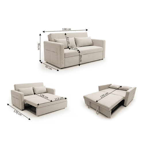 Sofá-cama de casal Jossy, 138 cm, bege