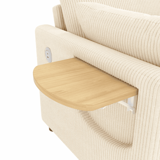 Sofá-cama de 2 lugares - com função de cama, porta USB, mesa lateral dobrável, colchão, roupa de cama e almofadas - bege