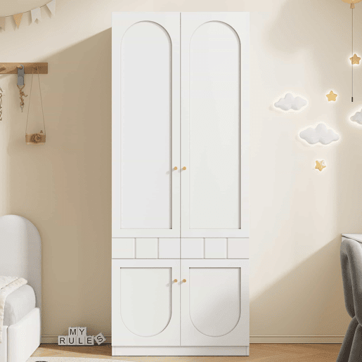 Roupeiro de 2 portas 80×50×200 cm - lacado, barra para pendurar roupa, gavetas, puxadores metálicos, mobiliário de quarto - branco