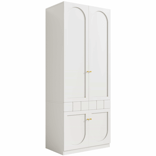 Roupeiro de 2 portas 80×50×200 cm - lacado, barra para pendurar roupa, gavetas, puxadores metálicos, mobiliário de quarto - branco