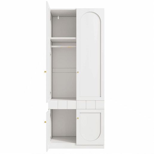 Roupeiro de 2 portas 80×50×200 cm - lacado, barra para pendurar roupa, gavetas, puxadores metálicos, mobiliário de quarto - branco