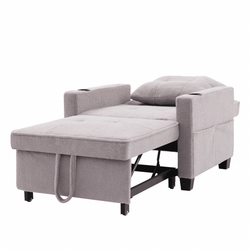 Sofá-cama de 1 lugar - 3 em 1, com porta-copos e porta USB, reclinável e convertível - Cinza