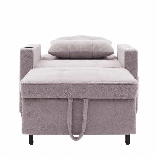 Sofá-cama de 1 lugar - 3 em 1, com porta-copos e porta USB, reclinável e convertível - Cinza