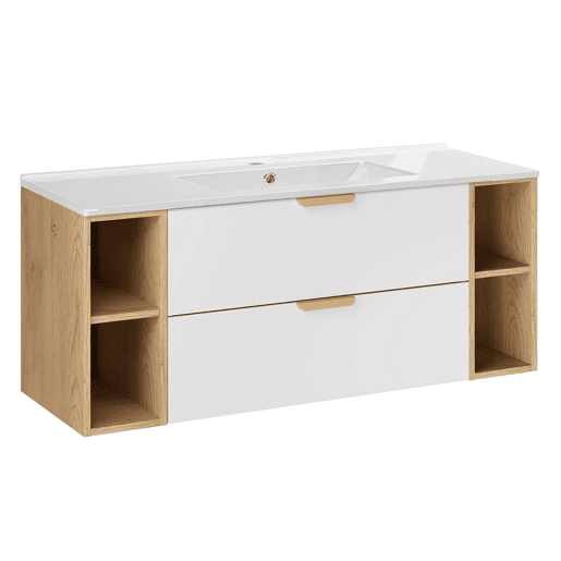 Móvel de lavatório individual Oria 120cm 4 nichos Branco mate