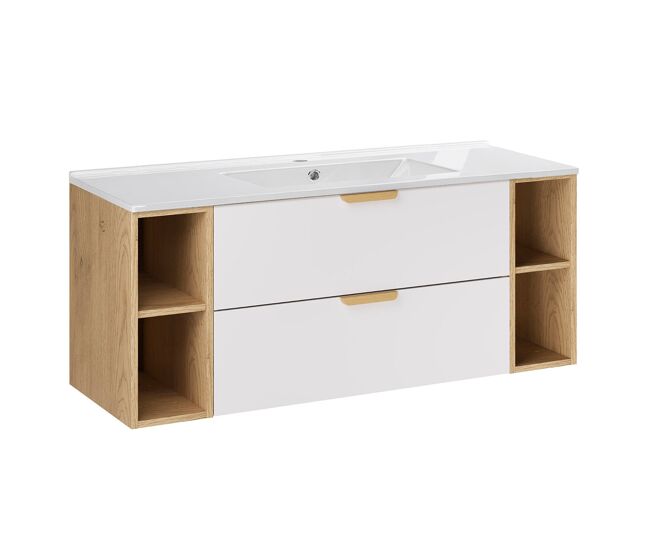 Lavabo individual oria 120cm 4 huecos blanco mate