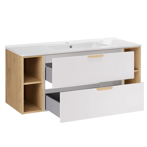 Móvel de lavatório individual Oria 120cm 4 nichos Branco mate