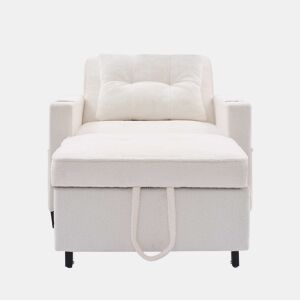Sofá-cama de 1 lugar - 3 em 1, com porta-copos e porta USB, sofá reclinável e poltrona - Branco