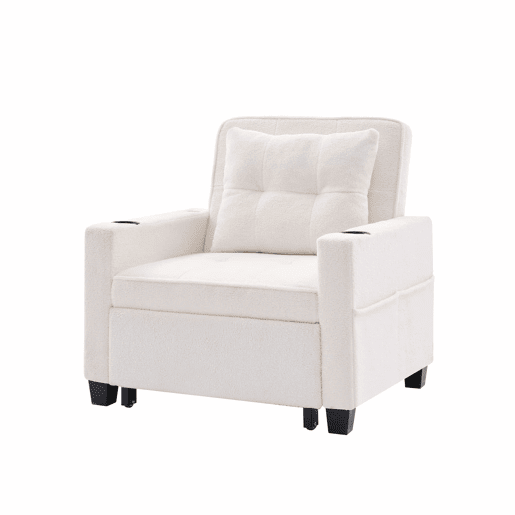 Sofá-cama de 1 lugar - 3 em 1, com porta-copos e porta USB, sofá reclinável e poltrona - Branco