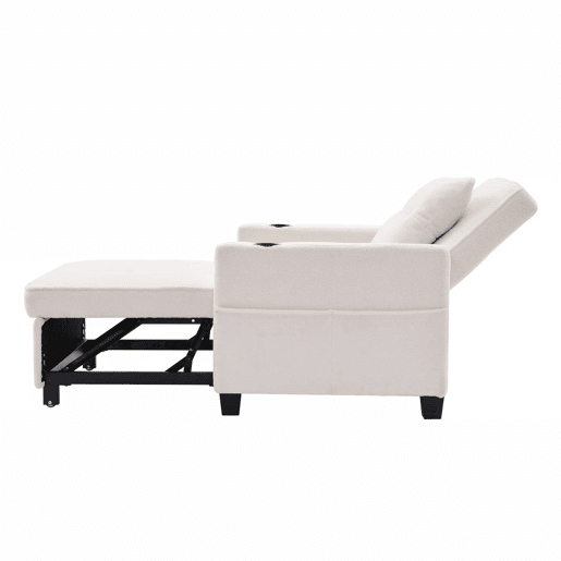 Sofá-cama de 1 lugar - 3 em 1, com porta-copos e porta USB, sofá reclinável e poltrona - Branco