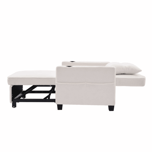 Sofá-cama de 1 lugar - 3 em 1, com porta-copos e porta USB, sofá reclinável e poltrona - Branco