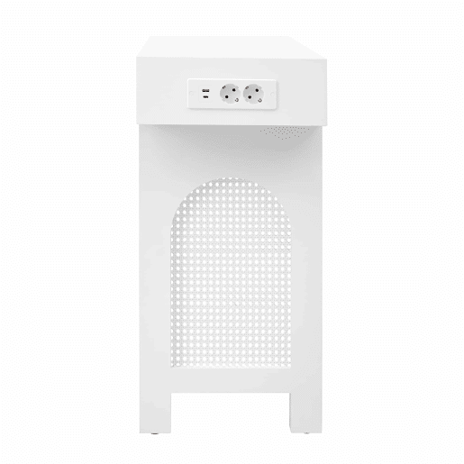 Consola estreita u2013 com gavetas, régua de tomadas, design em grelha e pés ajustáveis para hall de entrada ou sala de estar u2013 Branco