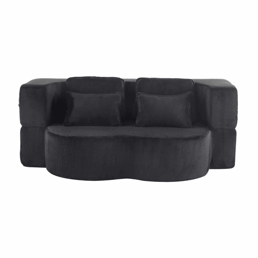Sofá-cama de 2 lugares - moderno, com 4 almofadas, colchão dobrável de espuma de alta densidade - preto