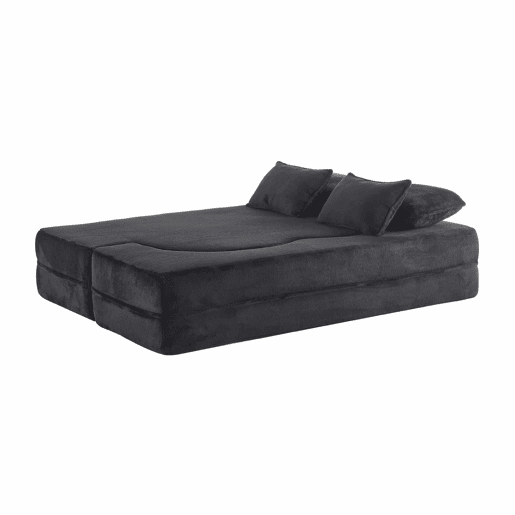 Sofá-cama de 2 lugares - moderno, com 4 almofadas, colchão dobrável de espuma de alta densidade - preto
