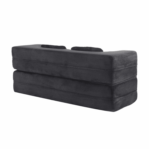 Sofá-cama de 2 lugares - moderno, com 4 almofadas, colchão dobrável de espuma de alta densidade - preto