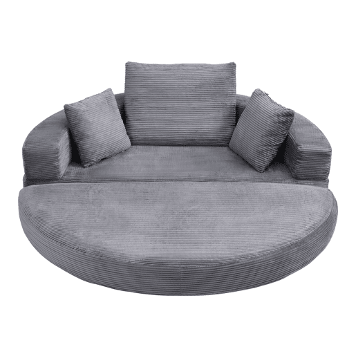 Sofá-cama dobrável 173x176 cm - Modular, almofadas incluídas, estofado em veludo cotelê - Cinza