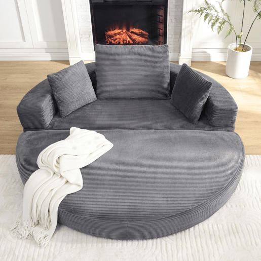 Sofá-cama dobrável 173x176 cm - Modular, almofadas incluídas, estofado em veludo cotelê - Cinza