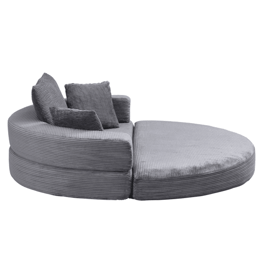 Sofá-cama dobrável 173x176 cm - Modular, almofadas incluídas, estofado em veludo cotelê - Cinza