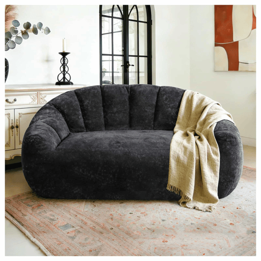 Sofá Escultural Curvado - Encosto Ondulado para Elevar Espaços de Estilo Contemporâneo - Preto