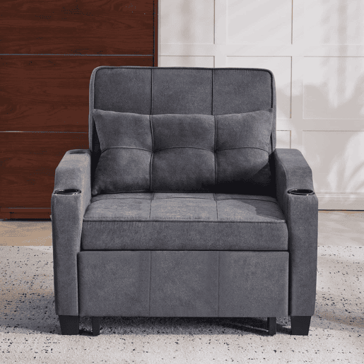 Sofá-cama de 1 lugar - 3 em 1, com porta-copos e porta USB, sofá reclinável e poltrona - Cinza escuro
