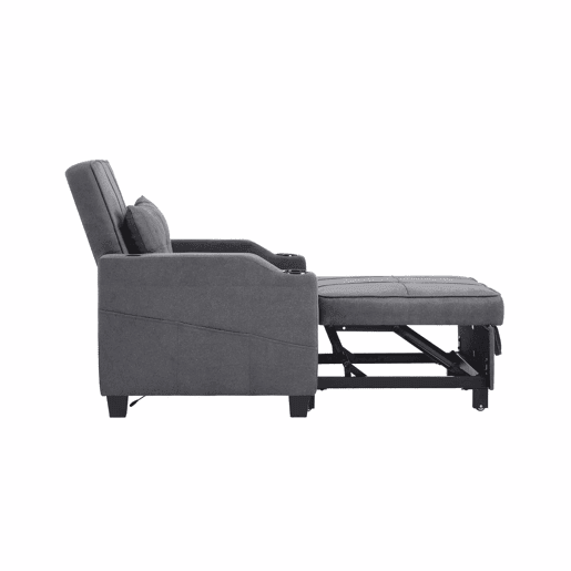 Sofá-cama de 1 lugar - 3 em 1, com porta-copos e porta USB, sofá reclinável e poltrona - Cinza escuro