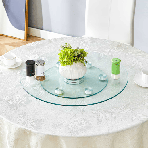 Mesa redonda com tampo giratório - Vidro 6138 cm - Design prático - Transparente