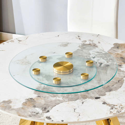 Mesa redonda com tampo de vidro giratório - 61 cm  38 cm - Design giratório, fácil de usar - Dourado, Transparente