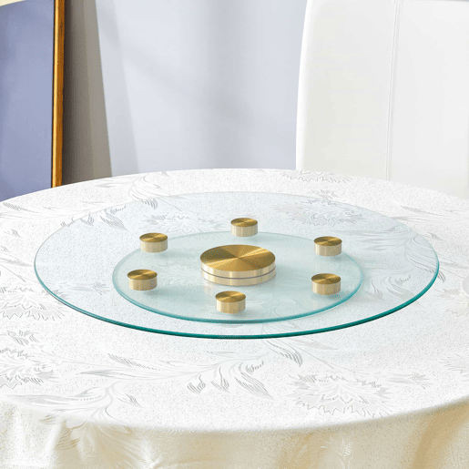 Mesa redonda com tampo de vidro giratório - 61 cm  38 cm - Design giratório, fácil de usar - Dourado, Transparente