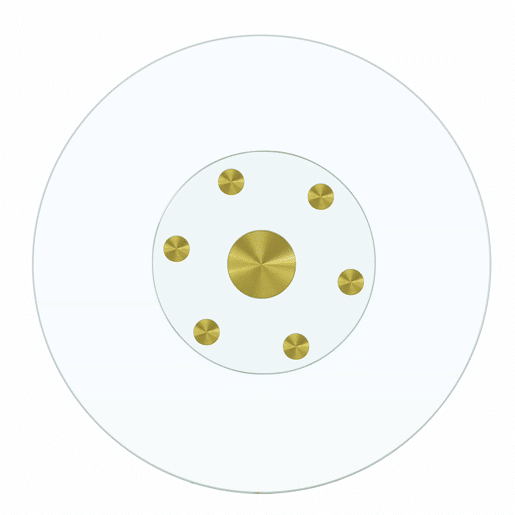 Mesa com tampo giratório de vidro - 77 cm de diâmetro superior, 38 cm de diâmetro inferior - Design dourado e transparente