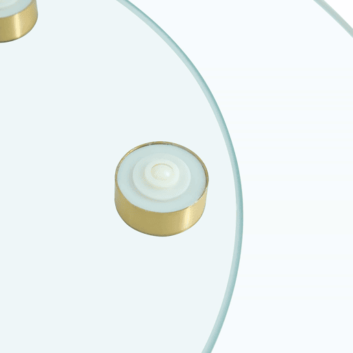Mesa com tampo giratório de vidro - 77 cm de diâmetro superior, 38 cm de diâmetro inferior - Design dourado e transparente