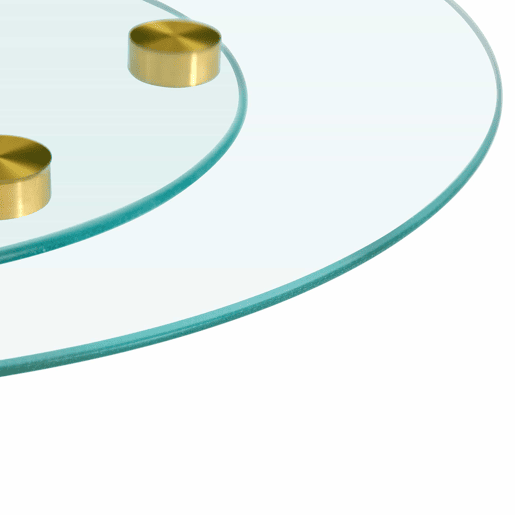 Mesa com tampo giratório de vidro - 77 cm de diâmetro superior, 38 cm de diâmetro inferior - Design dourado e transparente