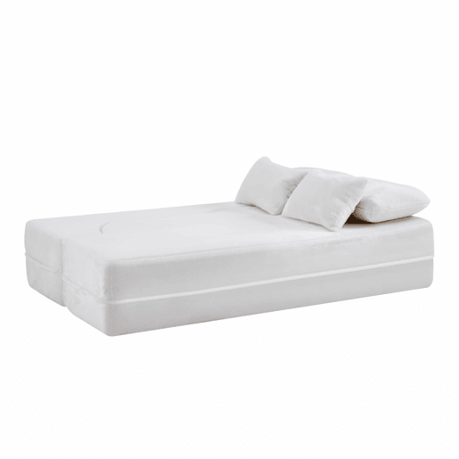 Sofá-cama de 2 lugares - moderno, com 4 almofadas e colchão dobrável de espuma de alta densidade - branco