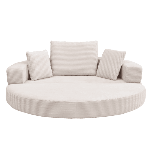 Sofá-cama dobrável 173x176 cm - Modular, almofadas, estofado em veludo cotelê - Bege claro