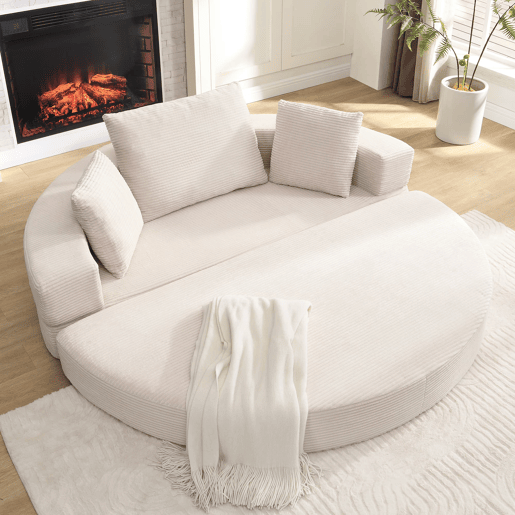 Sofá-cama dobrável 173x176 cm - Modular, almofadas, estofado em veludo cotelê - Bege claro